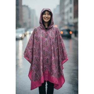 RainCaper Reversible Hooded Rain Poncho Cape Womens M Pink Paisley Travel light